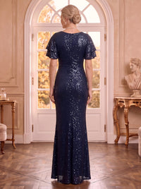 Scoop Neck Sequins Short Sleeves Mermaid Mother of the Bride Dresses