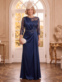 Scoop Neck Satin A Line 3/4 Sleeves Laec Applique Mother of the Bride Dresses
