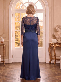 Scoop Neck Satin A Line 3/4 Sleeves Laec Applique Mother of the Bride Dresses