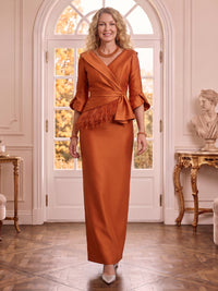 Satin V Neck Half Sleeves Mermaid Mother of the Bride Dresses