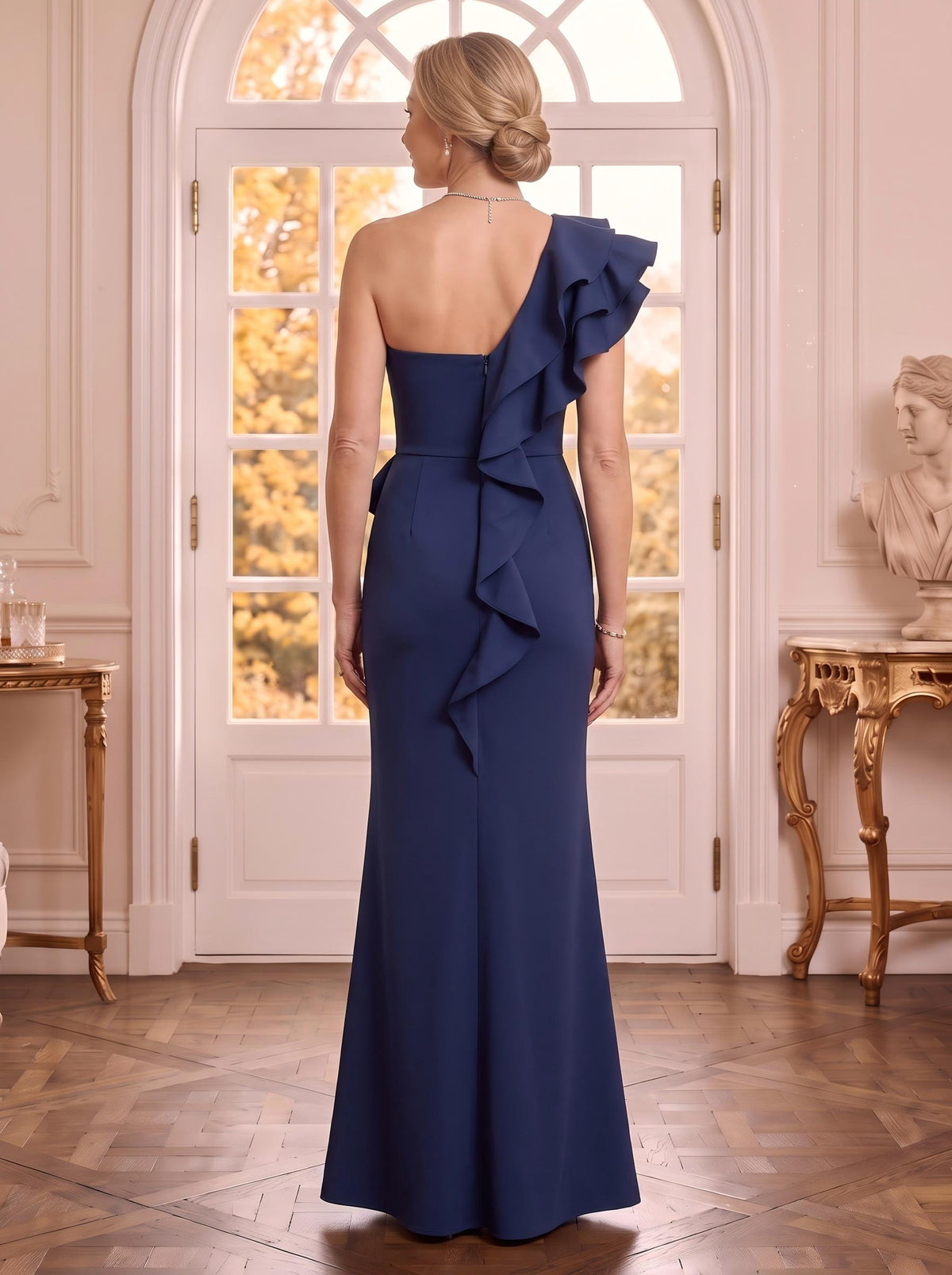 Satin One Shoulder Sleeveless Mermaid Ruched Mother of the Bride Dresses with Slit