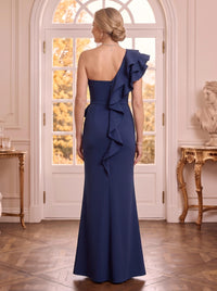 Satin One Shoulder Sleeveless Mermaid Ruched Mother of the Bride Dresses with Slit