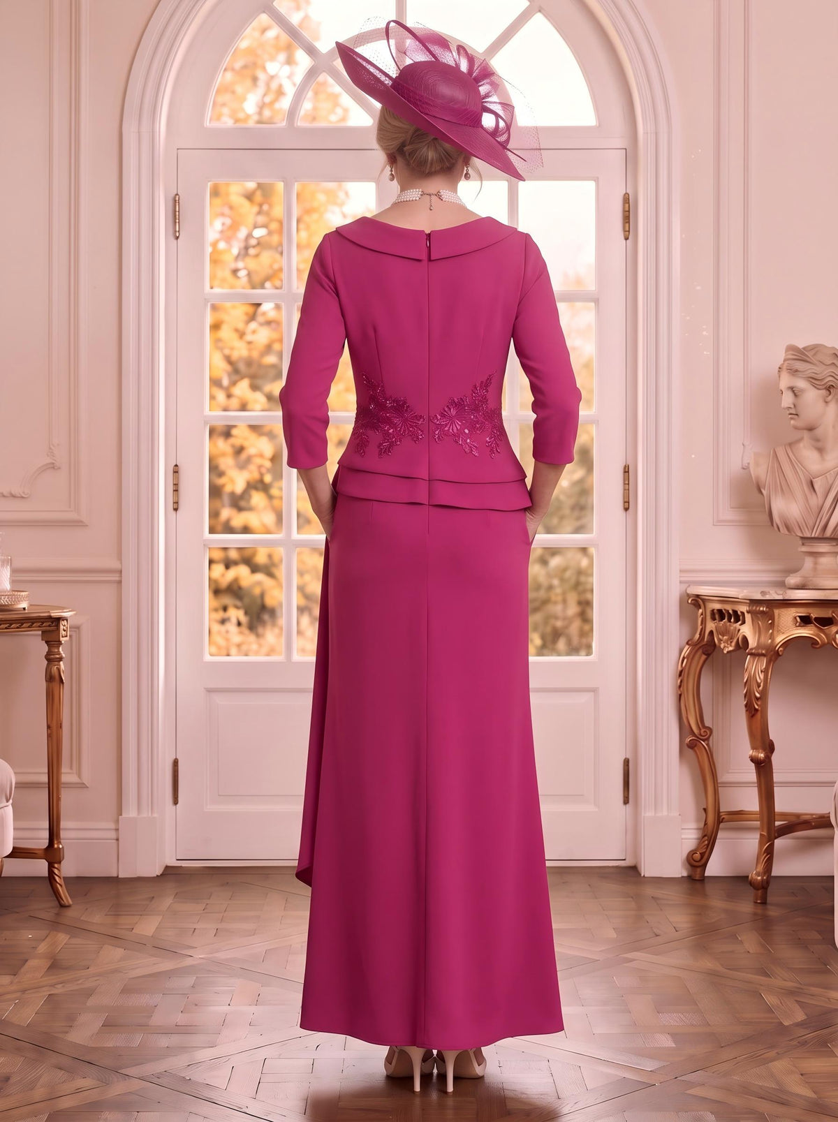 Satin 3/4 Sleeves A Line Embroidery Mother of the Bride Dresses