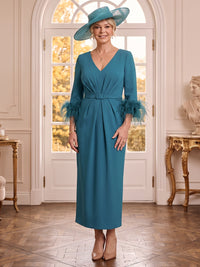 Satin V Neck 3/4 Sleeves Mermaid Mother of the Bride Dresses
