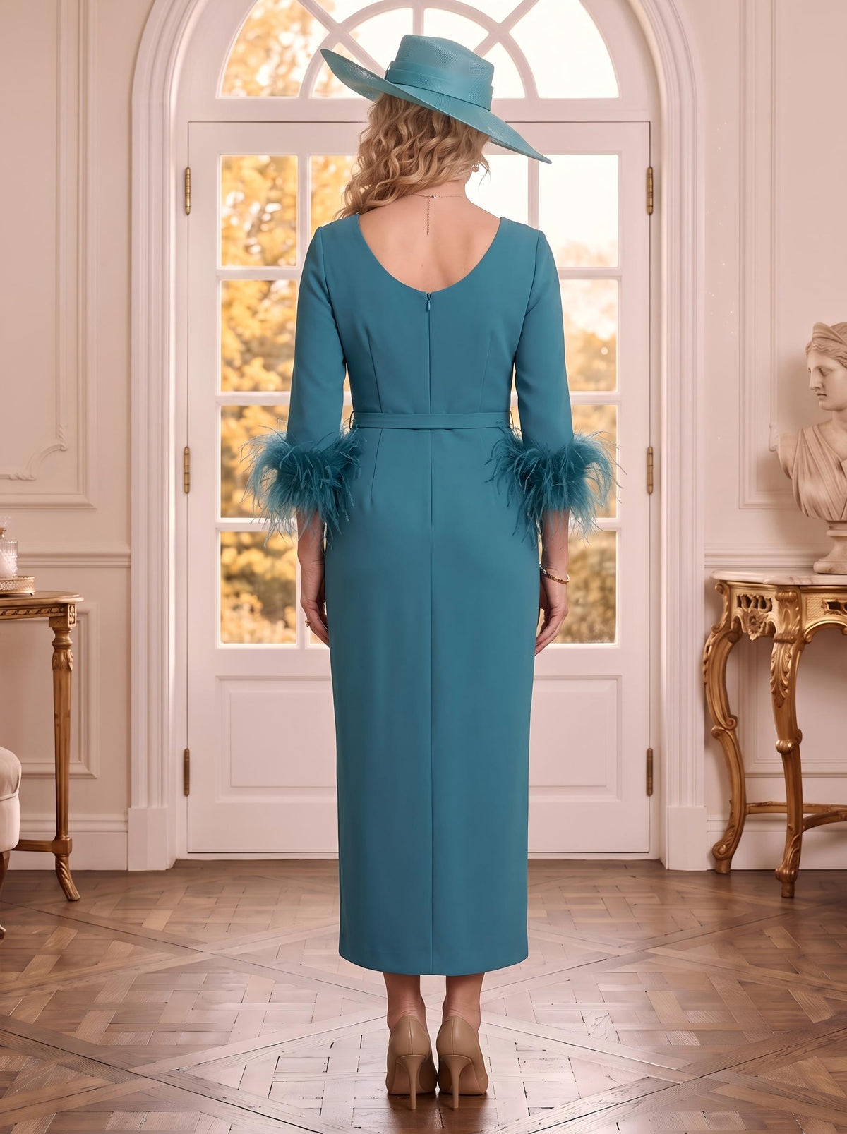 Satin V Neck 3/4 Sleeves Mermaid Mother of the Bride Dresses