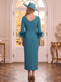 Satin V Neck 3/4 Sleeves Mermaid Mother of the Bride Dresses