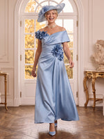 Satin Off the Shoulder Sleeveless A Line Mother of the Bride Dresses with Flower