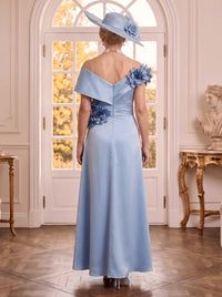 Satin Off the Shoulder Sleeveless A Line Mother of the Bride Dresses with Flower