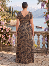 Jacquard Satin V Neck A Line Mother of the Bride Dresses with Slit
