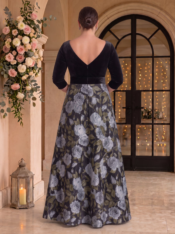 Jacquard Satin A Line V Neck Mother of the Bride Dresses