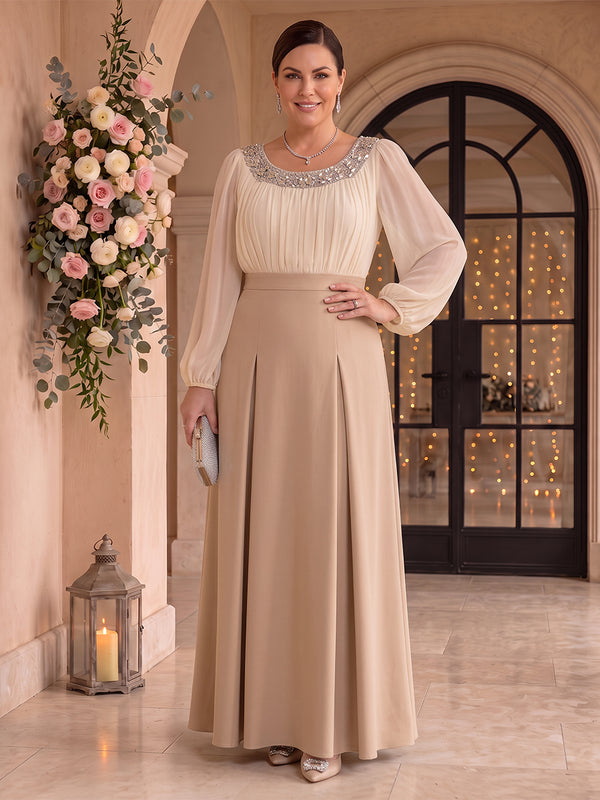 Chiffon A Line Scoop Neck Mother of the Bride Dresses with Beads