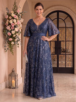 Sequins A Line V Neck Half Sleeves Mother of the Bride Dresses