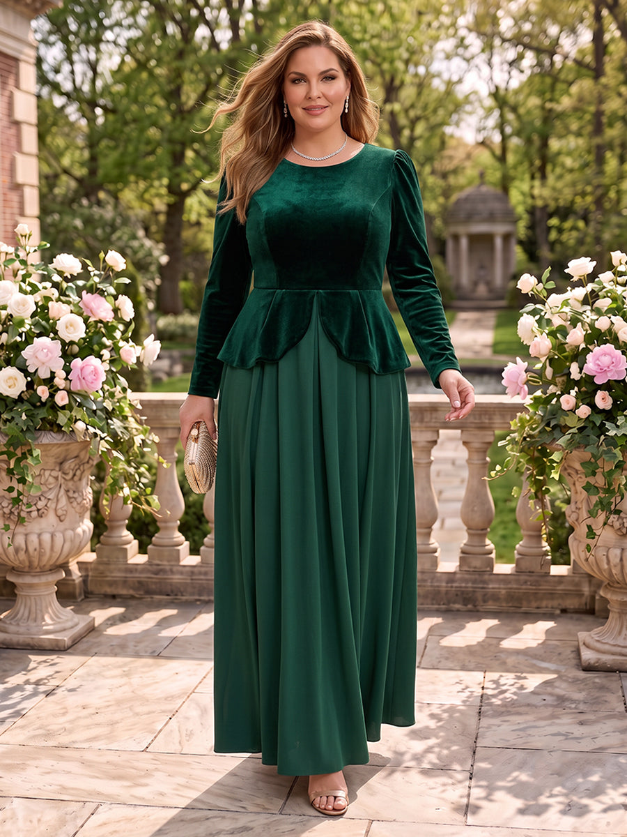 Velvet A Line Round Neck Long Sleeves Mother of the Bride Dresses