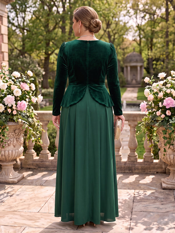 Velvet A Line Round Neck Long Sleeves Mother of the Bride Dresses