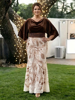 Velvet Embroidered Mermaid Cowl Neck Mother of the Bride Dresses