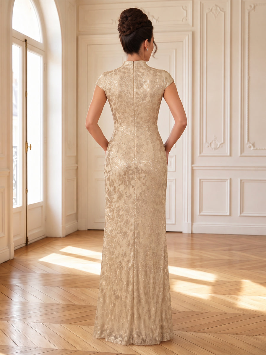Embroidered Sequin Column High Neck Mother of the Bride Dresses