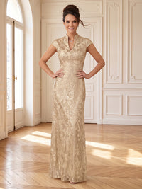 Embroidered Sequins Column High Neck Mother of the Bride Dresses