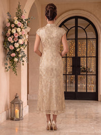 Embroidered Sequin High Neck Column Mother of the Bride Dresses