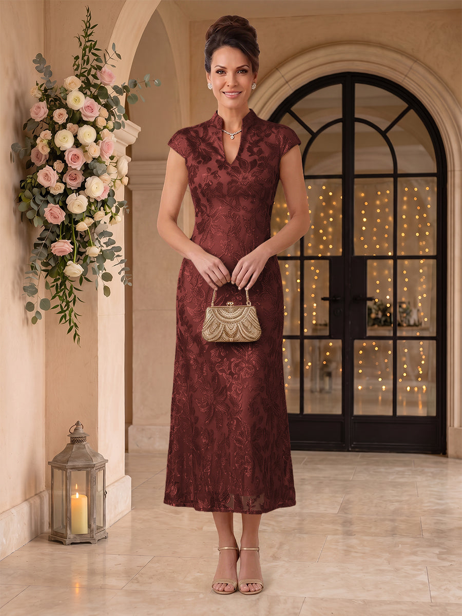 Embroidered Sequin High Neck Column Mother of the Bride Dresses