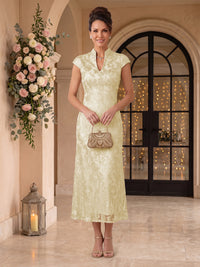Embroidered Sequin High Neck Column Mother of the Bride Dresses