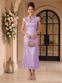 Embroidered Sequin High Neck Column Mother of the Bride Dresses