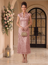 Embroidered Sequin High Neck Column Mother of the Bride Dresses