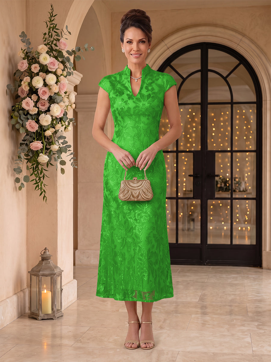 Embroidered Sequin High Neck Column Mother of the Bride Dresses