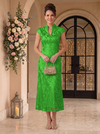 Embroidered Sequin High Neck Column Mother of the Bride Dresses