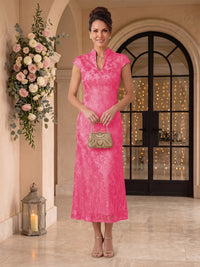 Embroidered Sequin High Neck Column Mother of the Bride Dresses
