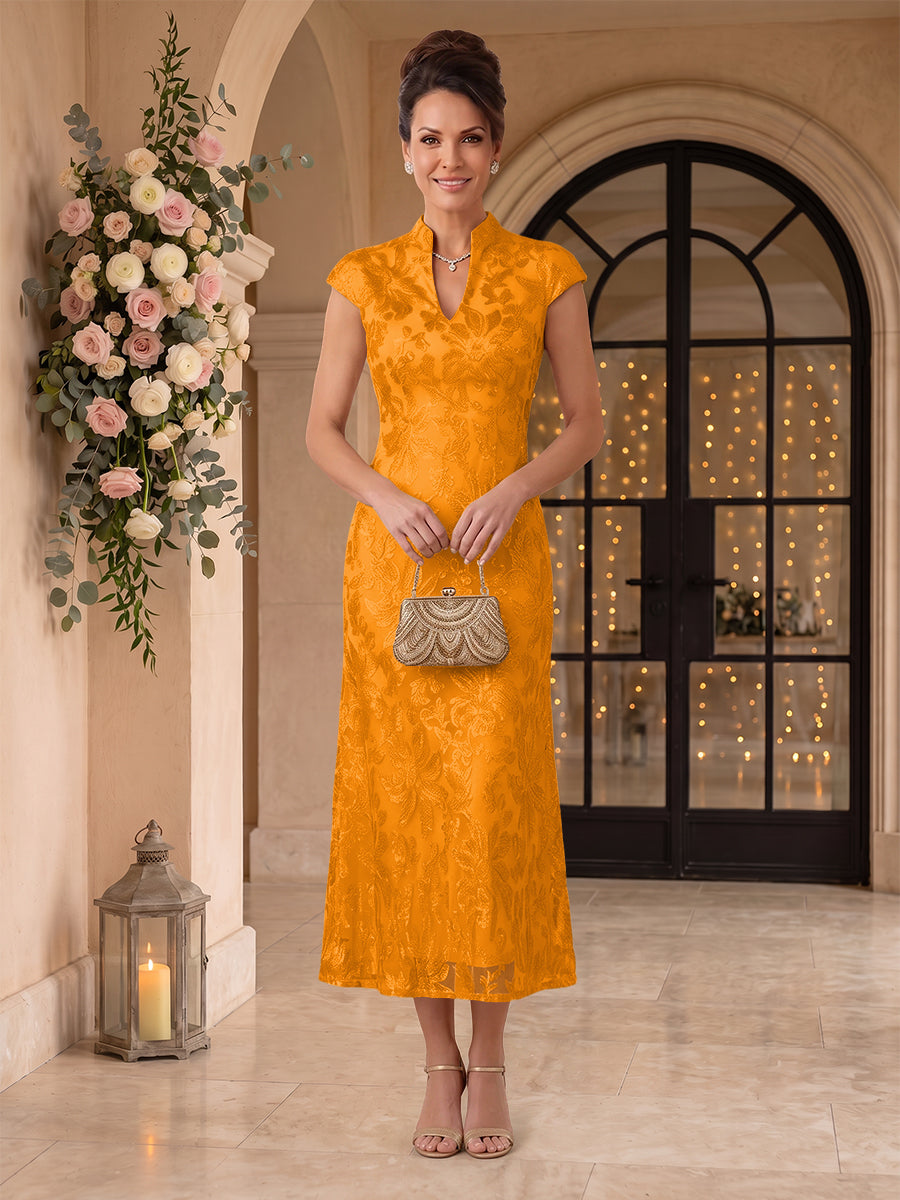 Embroidered Sequin High Neck Column Mother of the Bride Dresses
