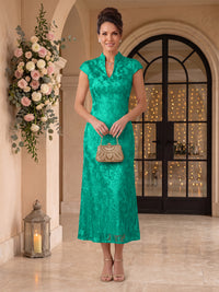 Embroidered Sequin High Neck Column Mother of the Bride Dresses
