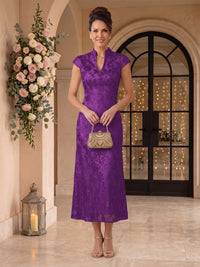 Embroidered Sequin High Neck Column Mother of the Bride Dresses
