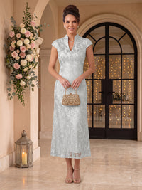 Embroidered Sequin High Neck Column Mother of the Bride Dresses