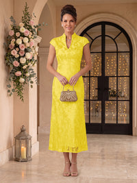 Embroidered Sequin High Neck Column Mother of the Bride Dresses
