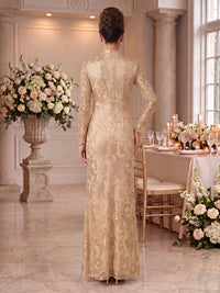 Embroidered Sequin High Neck Column Mother of the Bride Dresses