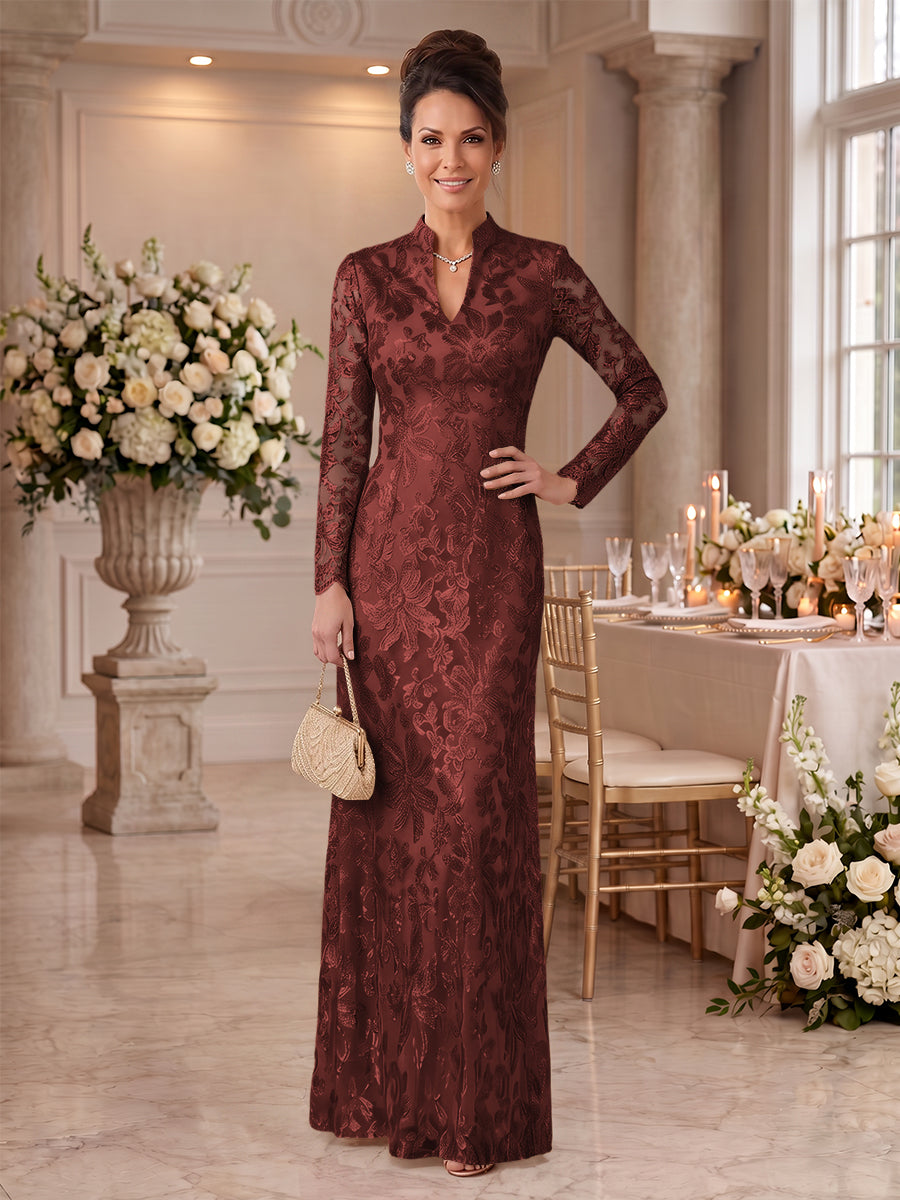 Embroidered Sequin High Neck Column Mother of the Bride Dresses