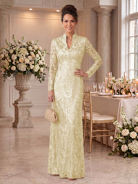 Embroidered Sequin High Neck Column Mother of the Bride Dresses
