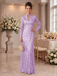 Embroidered Sequin High Neck Column Mother of the Bride Dresses