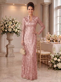 Embroidered Sequin High Neck Column Mother of the Bride Dresses