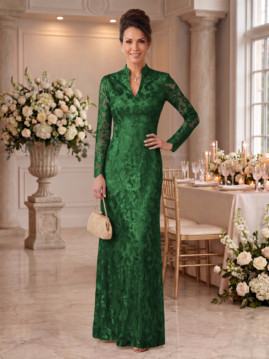 Embroidered Sequin High Neck Column Mother of the Bride Dresses