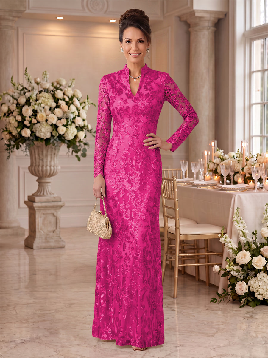 Embroidered Sequin High Neck Column Mother of the Bride Dresses