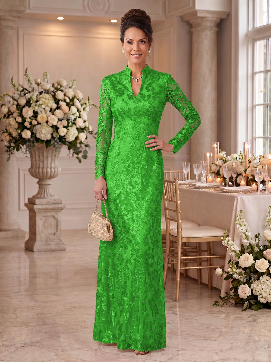 Embroidered Sequin High Neck Column Mother of the Bride Dresses