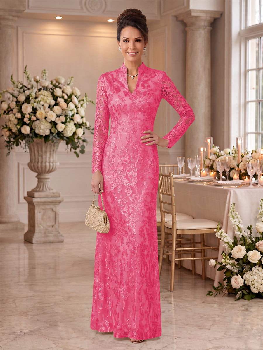 Embroidered Sequin High Neck Column Mother of the Bride Dresses