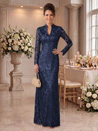Embroidered Sequin High Neck Column Mother of the Bride Dresses