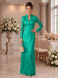 Embroidered Sequin High Neck Column Mother of the Bride Dresses