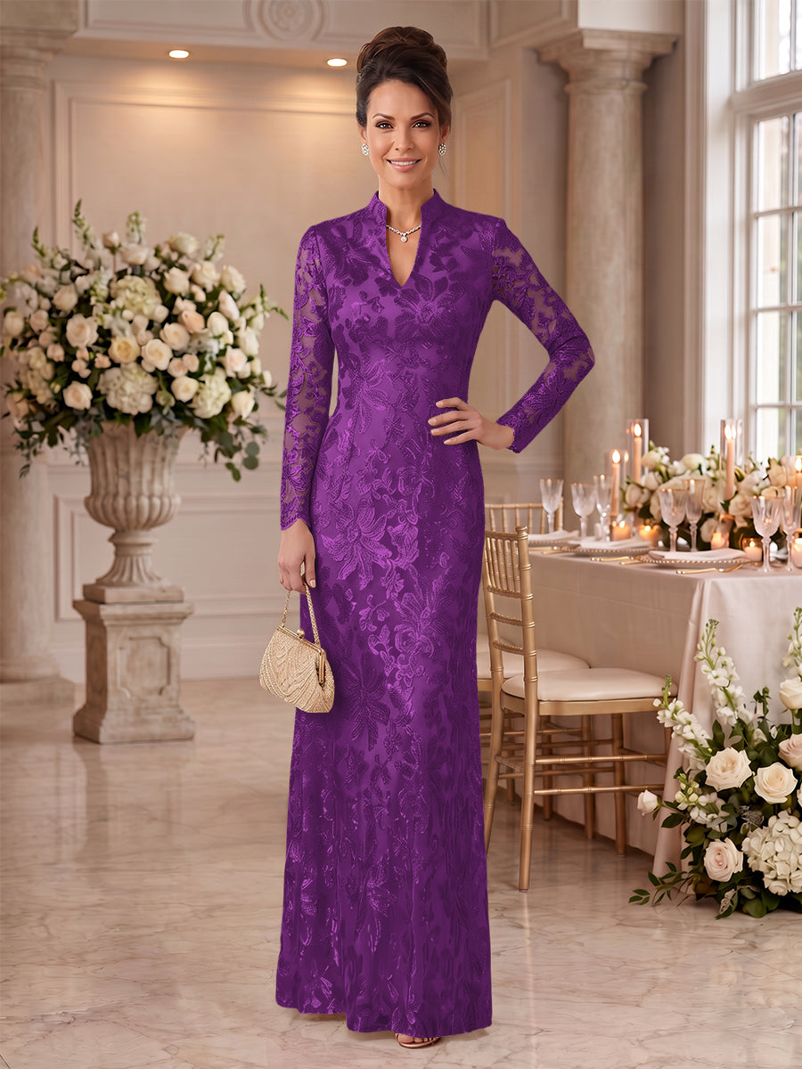 Embroidered Sequin High Neck Column Mother of the Bride Dresses