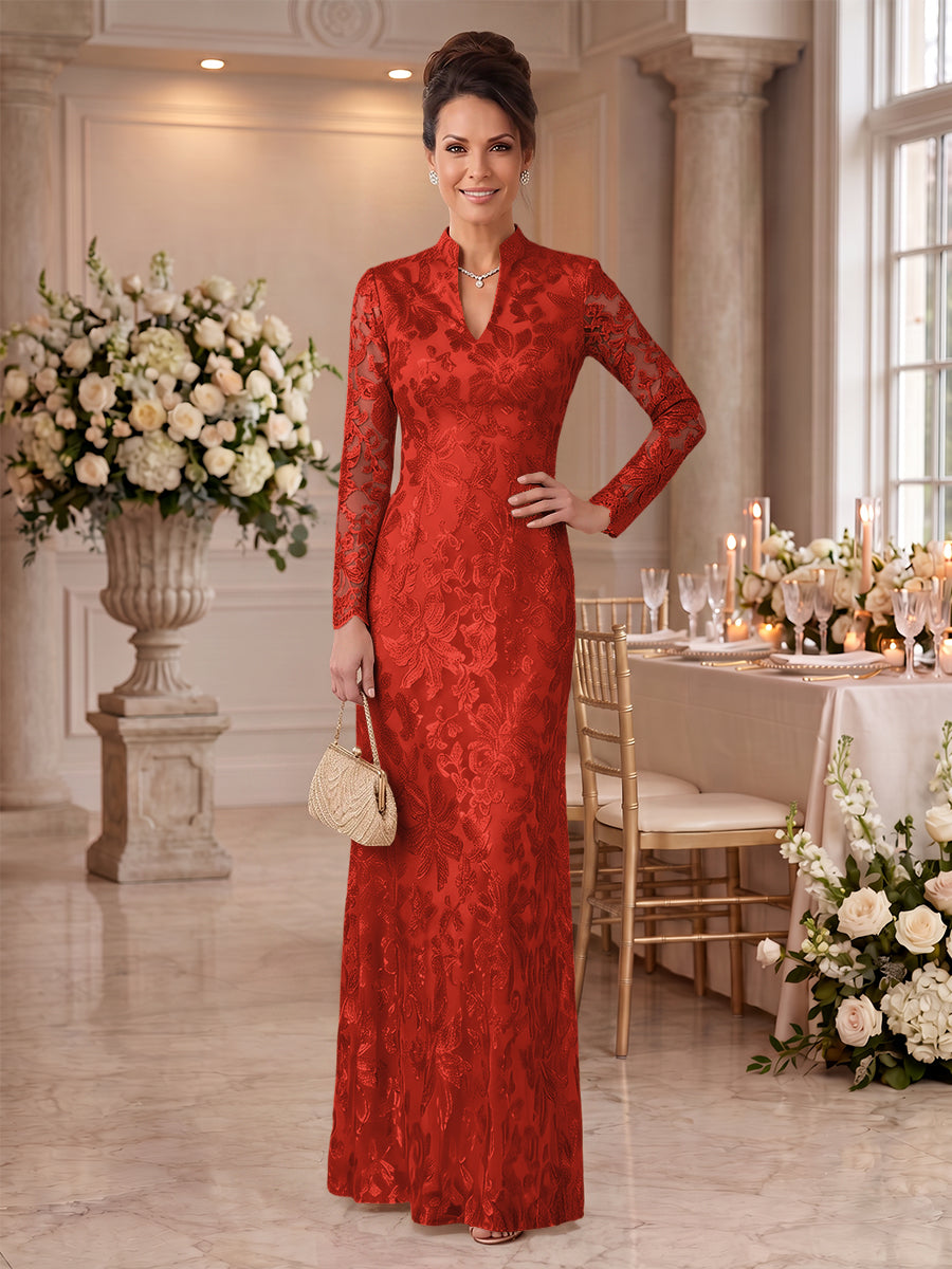 Embroidered Sequin High Neck Column Mother of the Bride Dresses