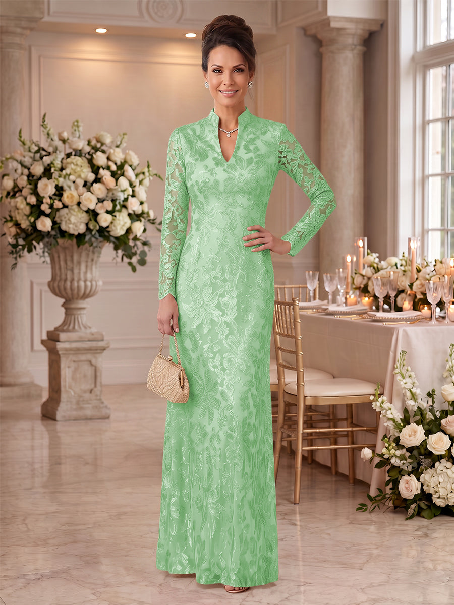 Embroidered Sequin High Neck Column Mother of the Bride Dresses