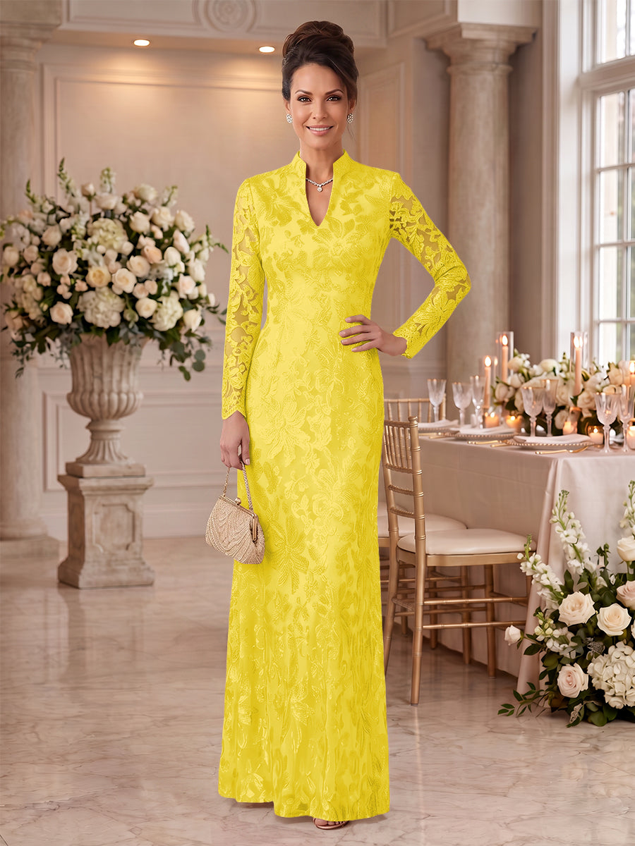 Embroidered Sequin High Neck Column Mother of the Bride Dresses