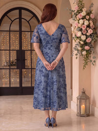 Sequin A Line V Neck Tea Length Flutter Sleeves Mother of the Bride Dresses